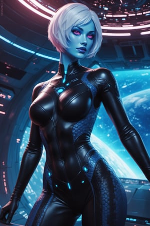 score_9, score_8_up, score_7_up, score_6_up, score_5_up, score_4_up, beautiful alien girl, blue skin, short hair, cinematic pose, spaceship, sci-fi, detailed spaceship background, aesthetic bodysuit, glowing_veins on bodysuit, vibrant colors, 8k, cowboy shot