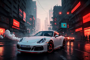 masterpiece, best quality, HDR, highest quality, sharp focus, 8k, smoke background, colorful background, Porsche, cyberpunk city

dynamic lights, bokeh, glowing background,