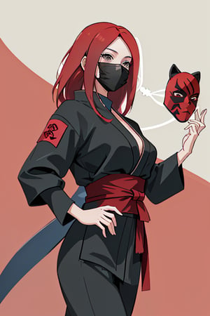 Beautiful woman with red hair, ninja full wear with mask