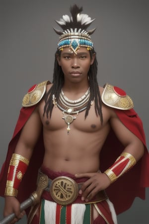  Inspired by the Zulu Kingdom of Southern Africa, this Thor's outfit showcases traditional Zulu beadwork. The costume incorporates colorful bead patterns on the chest, shoulders, and headpiece, reflecting the artistry and cultural significance of Zulu beadwork in South African heritage, thor, male, holding hammer