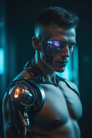 A cybernetic man with one arm and a cyberpunk eye