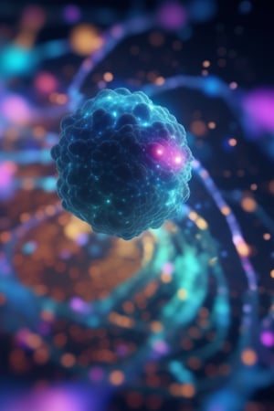 Bokeh render, isometric view, unstable gravityspace nebula waves, a timeless being made ofuminescent viscous gel traveling faster than thespeed of light through the event horizon of ablackhole