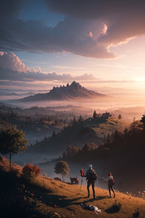 A beautiful landscape at dawn by atey ghailan, ismail inceoglu, michal lisowski, artstation, volumetric light, high detail, perfect