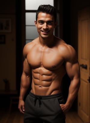 masterpiece, best quality, high resolution, human, man, dark skin texture, XF IQ4, 
150MP, 50mm, ISO 1000, 1/250s, natural light, Adobe Lightroom, half body portrait, handsome, well cut hair with design, six pack, abs, big muscle arms, smile, sexy, with a lady, accurate arm length, autumn lights, harem