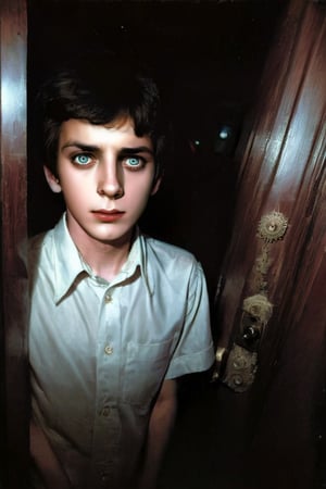 analog film photo,1boy, cute face, beautiful eyes, memory, bizarre, horror