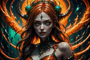 A mesmerizingly enchanting sorceress with vibrant red hair. Her cascading locks flow like flames, illuminating her bewitching appearance. This exquisite portrayal captures her delicate features and fiery essence. The image is a stunning painting that intricately showcases the sorceress's ethereal beauty. Every brush stroke and color choice exudes a sense of allure and mystique. It is a high-definition masterpiece crafted with meticulous attention to detail, immersing viewers in the spellbinding world of this captivating redhead sorceress.,horror,DonMG414 