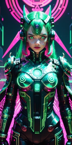 In this captivating image of a surreal astronomic digital dystopia in anime, a mesmerizing cybernetic deity floats amidst a chaotic celestial backdrop. The deity, adorned with intricate circuits and neon-lit embellishments, emanates a mysterious aura through its luminous synthetic skin and piercing holographic eyes. The scene is depicted in a digitally rendered painting, where every pixel is used to their fullest potential to create a visually stunning masterpiece. The level of detail is simply breathtaking, capturing the essence of an innovative and technologically advanced world.