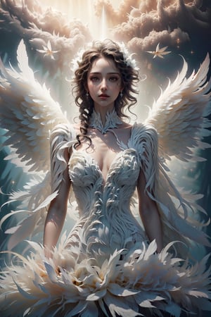 
(best quality,4k,8k,masterpiece:1.2),ultra-detailed,realistic,redhead beautiful angel,soft lighting,fine brush strokes,vivid colors,angel wings,ethereal atmosphere,serene expression,golden halo,heavenly glow,surreal,immaculate white gown,translucent veil,lush green garden,twinkling stars,sparkling water,gentle breeze,divine beauty,peaceful serenity,wings