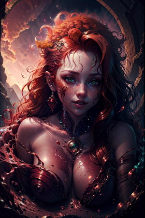 (best quality,4k,8k,highres,masterpiece:1.2),ultra-detailed,realistic:red hair, vibrant red hair, a stunning redhead, fiery red locks, flowing red hair, glossy red hair, vibrant copper hair, fiery red waves, cascading red curls, intense red tresses, striking red mane, luscious red hair, amazing red hair, breathtaking red hair, mesmerizing red hair, captivating red hair, magnificent red hair, dazzling red hair, gorgeous red hair, stunning red hair, beautiful freckles, porcelain skin, sparkling green eyes, rosy cheeks, alluring facial features, elegant posture, confident expression, vibrant personality, fashionable outfit, matching accessories, natural beauty, enchanting presence, graceful movements, surrounded by nature, in a blooming garden, under a red sunset sky, with golden sunlight shining on her, illuminated by soft natural light, in a dreamy atmosphere, with a serene expression, exuding happiness, radiating joy, full of life and energy, a stunning sight to behold.,fantasy00d,Fantasy 