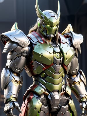 genji robot mix with the Thor mechinal details, intricate details, hd deetails, high quality, full body view, sharp details, sharp focus, 128k,visible mecehnical details,more detail XL,mecha