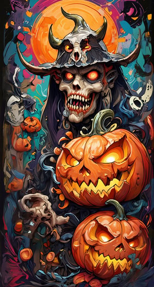 Masterpiece, graffiti artwork, extreme creepy halloween pumpkin devil by ZloyOrk style, high quality.