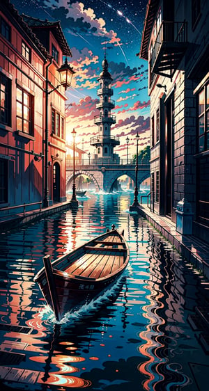 there is a small boat that is floating on the water at night time with stars,cgsociety, space art, Romantic fantasy, Anime, detailed painting, Artstation, detailed matte painting, deviantart, Landscape, fantasy art, picture, sink49, matte painting, fine art painting, 3D, Lost world, Wordtoons, Wall Mural, Nautical fiction, Parallel world, shutterstock, neo-romanticism, behance, romanticism, Blu, stranded, petapeta, Magic realism, computer art, Guan Liang, Yu Hong, Meidias Painter, vorefection, nauvvii, Hiroshi Yoshida"