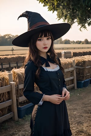 AgoonGirl,High detailed,, (xx)1girl,masterpiece, best quality, 8K,highres, absurdres:1.2,a girl in scarecrow costume,on the farm witch crow,girl