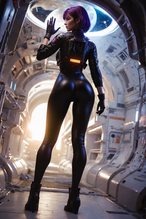 score_9, score_8_up, score_7_up,score_6_up, rating_safe, high resolution,jn0,1girl,castle,short hair,purple hair,spacesuit,space helmet,jetpacket,gloves,shoes,volumetric lighting,rim lighting,dof,dramatic shadow,looking at viewer,full body,dynamic pose,looking at viewer,from behind,standing

