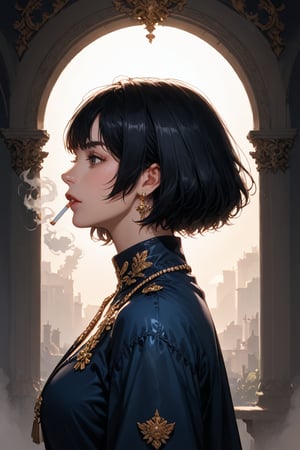 score_9, score_8_up, score_7_up,masterpiece, best quality,
 4yumu, smoke,lighting a cigarette in hand,side view,
shiny hair,black hair,short hair,Bob hairstyle,bangs, 