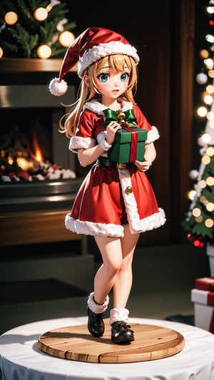  The girl's hand holds the product,blurry,blurry_foreground,depth_of_field,blurry_background,christmas_tree,christmas,christmasornaments,photo(medium),3d,merry_christmas,Clothes,motion_blur,pov,santa_costume,christmas_lights,bell,cake,gift,SANTA CLAUS