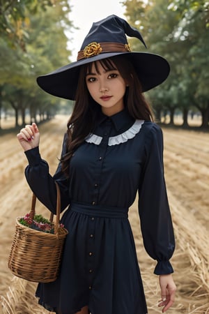 AgoonGirl,High detailed,, (xx)1girl,masterpiece, best quality, 8K,highres, absurdres:1.2,a girl in scarecrow costume,on the farm witch crow,girl