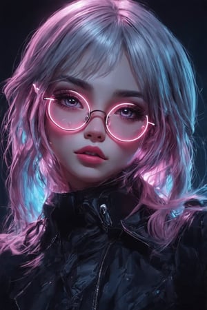 Similar graph, a cyberpunk girl, Wear clear neon glasses, cyberpunk., golden ratio details, 32k uhd, fantasy, cyberpunk, intricate, decadent, highly detailed, digital painting, ever after high, octane render, artstation, concept art, smooth, sharp focus, illustration, art by artgerm, loish, wlop. (heartwarming, uplifting, charming), (UHD, masterpiece, detailed eyes, detailed face, highest quality), (light leaks, subsurface scattering, rim light, beautiful lighting and shading, deep background, vibrant complementary colors, sharp focus)