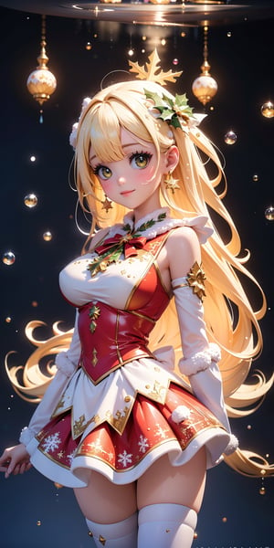 (masterpiece, top quality, best quality, official art, beautiful and aesthetic:1.2), (1girl:1.2), light smile, santa_costume, floating, float, extreme detailed, (abstract:1.4, fractal art:1.3), christmas, colorful, highest detailed, snow, lighning, snowflakes, (splash_art:1.2), jewelry:1.4, scenery, ink,christmas,glitter