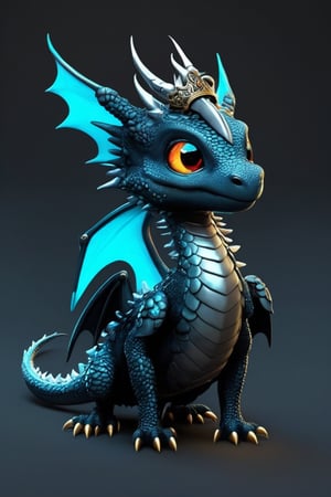 ral-smoldragons, a small dragon with a crown on its head, cyberpunk style, two dragonwings on his back  Disney pixar style,