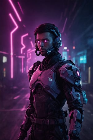 Cyberpunk rebellion in the neon-lit streets. A cyborg, adorned with retro fabric and Neon Mauve outline, stands out against a RAW photo aesthetic background. Soft lighting accentuates their features, captured with high quality precision on an 8K UHD DSLR camera, reminiscent of Fujifilm XT3. The subject's gaze is bold, made of RAL-SM-LVT-NPLs, as they radiate confidence amidst the futuristic festival atmosphere.