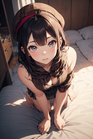 (highly detailed:1.3),1girl,solo,full body,adorned in a stylish beret, she wrapped herself in a thick, plaid blanket scarf, which cascaded over her shoulders and dangled down to her knees,Ultra-detail,(highres:1.1),best quality,(masterpiece:1.3),cinematic lighting,(highly detailed face and eyes:1.3),