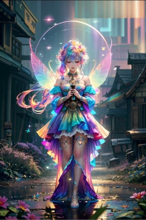 fine art masterclass splash spray trickle daubs of rainbow opaline Prisma Sakuraoil color,Steampunk celestial ethereal ghostly Fairy, HDR, ultra high-detail, centered, bokeh, lens flare, foggy dusk, bloom, light bloom, cinematic lighting, high dynamic range, depth of field, full body,