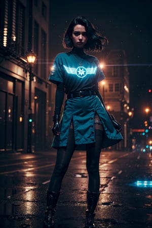 1girl, solo, (long hair, black hair, green eyes:1.3), (next level streetwear, black cargo skirt, belts, black boots, necklace), glitter, black, realistic style, 8k, exposure blend, (tomboy, big breast, slim, angry:1.1), (fighting pose), (full body), (fantasy clothes:1.2), (wind:1.3), dark of night, (aesthetic background),(masterpiece:1.2), (best quality, highest quality), (ultra detailed), (8k, 4k, intricate),(full-body-shot), (50mm), (highly detailed:1.2),(detailed face:1.2), detailed_eyes,(gradients),(ambient light:1.3) center subject, (cinematic composition:1.3),(HDR:1),Accent Lighting,extremely detailed,original, highres,(perfect_anatomy:1.2), (ray tracing),dark studio,	 SILHOUETTE LIGHT PARTICLES,fantasy_world