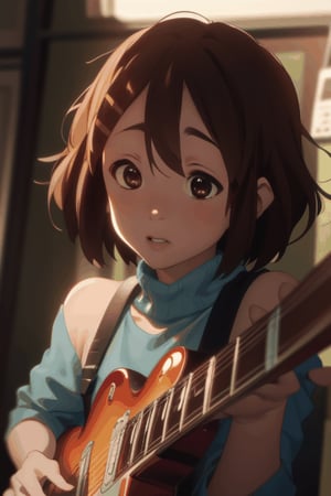 Absurd, high resolution, super detailed backgrounds,
  1 girl, Yui Hirasawa, playing guitar, Gibson Les Paul,yui hirasawa