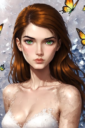 score_9, score_8_up, score_7_up, source_cartoon ,jkj,1girl,Gwenalienforce,green eyes, solo, long hair, orange hair, 
Break 
portrait of beautiful cyborg with brown hair, intricate, elegant, highly detailed, majestic, digital photography, art by artgerm and ruan jia and greg rutkowski surreal painting gold butterfly filigree, broken glass, (masterpiece, sidelighting, finely detailed beautiful eyes: 1.2), hdr, (detailed background window to a new dimension, plants and flowers:0.7)  ,