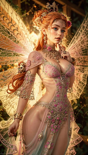 (Fairy),((Full body:1.5)),contrapposto,(Masterpiece,high definition, best quality, superior quality, intricate details, beautiful aesthetic:1.2),high quality, 8k, raw, ultra details, extremely detailed and beautiful,{Red dress}:1.5), female, {turquoise blue eye color},{crystal clear eyes},{orange hair color}, {pink lips},{background forest Magic}
,(masterpiece, best quality:1.2),ornaments
,Halloween,halloween pumpkin,cobweb, spiders, skull candles Halloween