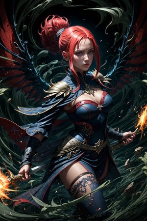 From the depths of mystique arises a rogue wizard of red lightning—scales shimmering, intricate wings unfurling with delicate grace. Crafted with intricate detail, she spirals amid a dance of sparks and smoke—an embodiment of elemental prowess.

Wielding a weapon of red lightning, she commands the electrifying forces with a master's touch. Wings beat, creating ripples in reality itself, bending elements to her will.

Her eyes hold a fusion of determination and cunning as she surveys her realm. Beauty and danger entwine, a captivating paradox that draws you into her compelling presence. In this scene, nature and artistry merge—a fantastical spectacle where the very elements bow to her arcane might.
Her hourglass shape evokes balance, wielding a weapon of red lightning—a symbol of her electrifying essence. Wings beat, rippling the world around her, bending elements to her command.

Peer into her eyes, a fusion of resolve and cunning, as she claims her dominion. Beauty and danger intertwine, an enchanting paradox pulling you into her compelling presence. In this scene, nature and artistry meld, where the fantastical ignites in a display of electrifying grandeur.,DonMV01dm4g1c
