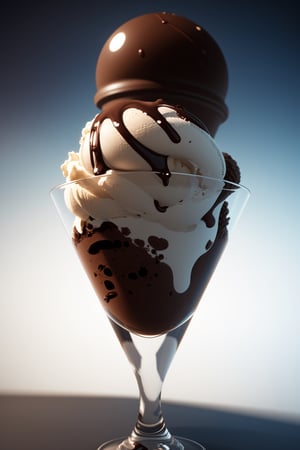 centered, a chocolate ice cream in a bowl made out of glass, simple background, | depth of field, bokeh, | smooth detailed shadows, hyperealistic shadows, (saturated colors:1.2) | (game cg, unreal engine, pixar style), (3d model), 