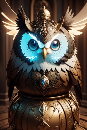 (best quality, 3D, high-res), (cinematic lighting, octane render), Behold a stunning 3D masterpiece featuring an intricately detailed owl with a decorative headdress, illuminated by cinematic lighting, and rendered with the exquisite precision of Octane Render.