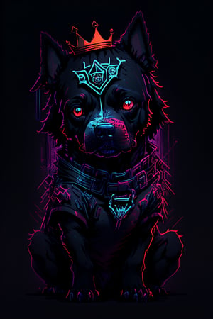vector style, solo, looking at viewer, simple background, sitting, no humans, res, a cute Pitbull, animal, beautiful, visually stunning, elegant, incredible details, award-winning painting, high contrast, vector art, line art, splatter, flat color, color merge gradient, (dog:0.7), (dark black theme:1.2), (Red neon color), glowing,red neon, crown, dog eyes, serious, red,tshee00d,