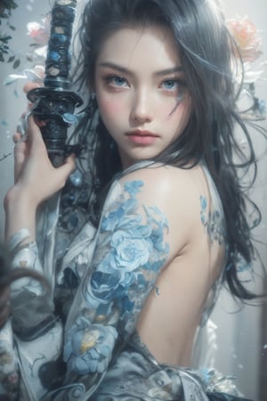  close-up,portrait,Line art,splatter,minimalist elegance,beautiful blue enchantress rose fairy,Tang Dynasty royal face ancient style beauty,high-definition fashion photography,high-end,ambiguous atmosphere,a woman with blue flowers on her face,in the style of anime art,luminous and dreamlike scenes,yanjun cheng,made of crystals,light white and silver,john pitre,cute and dreamy,in the style of chinapunk,romantic scenery,animated gifs,photo-realistic hyperbole,dark white and dark beige,heistcore,strip painting,Bright background,detailed depiction,Delicate face and costume details,lifelike appearance HD 16K,cinematic lighting,chiaroscuro,Arbitrary view,Medium Shot,hyperrealism,Hollywoodtyle,photography,HD Details,Detail Expression,Rich Details,