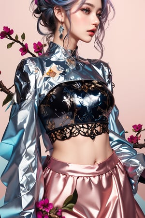  masterpiece, top quality, best quality,(close-up:1) (gradient Metallic tin foil background:1), ((1girl, gradient gradient hair)), ( gradient Metallic tin foil dress, pink eyeshadows)