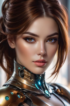 Beautiful cyborg portrait with 8k brown hair,iintricate,ellegance,Highly meticulous,A majestic,digital photography,The art was painted by Artgerm and Ruan Jia and Greg Rutkowski by Surrealist filigree,brokenglass,（tmasterpiece,Sideslit,exquisite and beautiful eyes：1.2 ), Human Development Report,