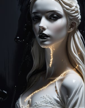 close-up, 8k, hdr, rgb, portrait, A 3d porcelain white female figure bleeding ink The interplay of light and shadow gives the piece depth and dimension, creating a hauntingly beautiful image of this gothic muse.
Anna Razumovskaya, Gabriele Del Otto, Casey Baugh, Antonio Mora, Aminola Rezai, Giovanni Boldini,Wonder of Art and Beauty