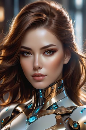 Beautiful cyborg portrait with 8k brown hair,iintricate,ellegance,Highly meticulous,A majestic,digital photography,The art was painted by Artgerm and Ruan Jia and Greg Rutkowski by Surrealist filigree,brokenglass,（tmasterpiece,Sideslit,exquisite and beautiful eyes：1.2 ), Human Development Report,