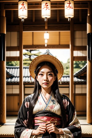 beautiful face Native japan woman, long black hair, ligth brown eyes healer, traditional_clothing, kimono, natural mystical,