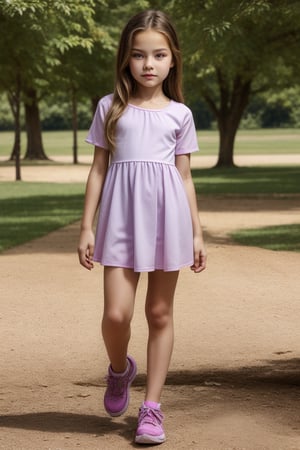 Full-body view of a beautiful-eyed, tween girl with a well-formed hot body, 100 times prettier tween girl. Hot childish outdoor unique one-of-a-kind style Fashion wear. Simple background, plenty of skin on show, sexy pose. SFW.