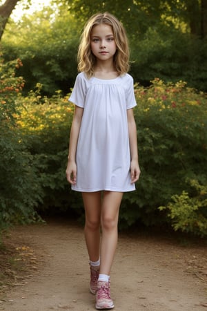 Full-body view of a beautiful-eyed, tween girl with a well-formed hot body, 100 times prettier tween girl. Hot childish outdoor unique one-of-a-kind style Fashion wear. Simple background, plenty of skin on show, sexy pose. SFW.