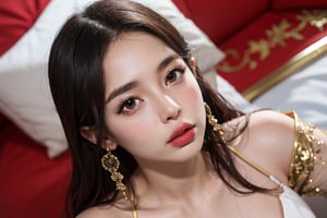 Slim body, ((Chinese outfit)) , red lips , high quality, realistic, 8k,photorealistic,  lut, insane details, intricate details, hyperdetailed, closeup,lust, hot visuals, white _face.,lickm,doggystyle, cum_filled