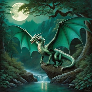 ((top-notch quality)), ((masterwork)), ((true-to-life)),
Dragon, gliding, mystical forest, moonlit night, moonlight, J.R.R. Tolkien, fantasy illustration, canvas oil painting, fantastical, emerald, three-dimensional, high-res,
64K resolution, magical, enchanting, awe-inspiring, otherworldly, ancient, enchanted, mythical creature, majestic wings, iridescent scales, lush foliage, tranquil, moonlit shadows, breathtaking, at eye level, picturesque, masterwork