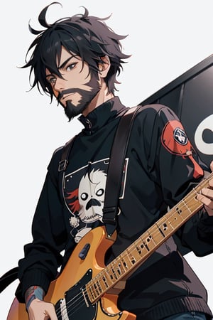 A emo guy playing guitar and his name is redsun. with a beard 
,cartoon ,Fionnawaifu
