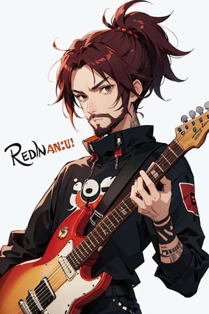 A emo guy playing guitar and his name is redsun. with a beard 
,cartoon ,Fionnawaifu