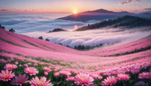 digital painting,
flowers, flowers petal, fog, at dawn