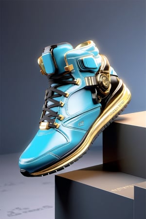 masterpiece, 3d model, plain sneaker shoes, only sneaker, 1 shoe, 8k, cyan black color, mecha, 