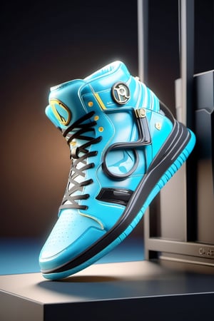 masterpiece, 3d model, plain tennis style shoes, only sneaker, 1 shoe, 8k, cyan black color, mecha, satanic logo, 